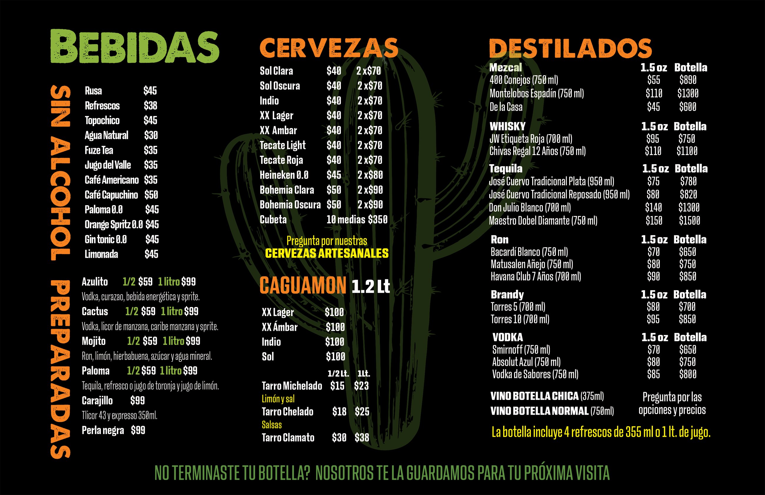 Menú de bebidas